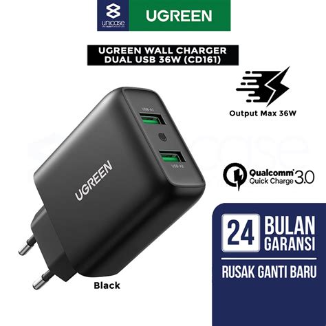 Jual Wall Charger Kepala Adaptor Dual Port USB UGREEN 36W PD QC Fast