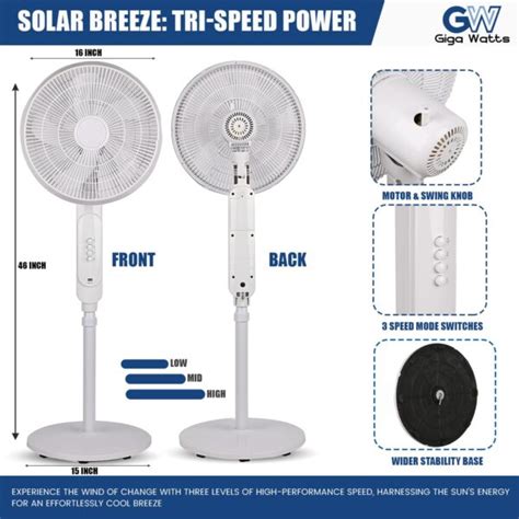 Gigawatts Hyd Sf818 20w Solar Pedestal Fan Portable And Quiet With High