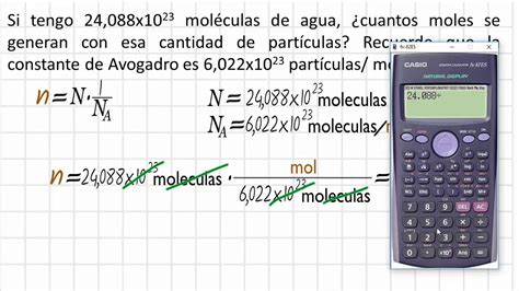 Como calcular los moles con el número de avogadro ej 24 088x10 23