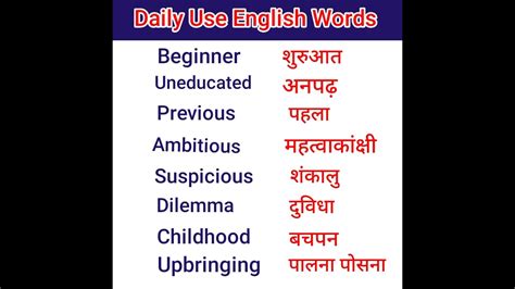 Daily Use English Wordsword Meaning Practiceenglish Vocabulary Short