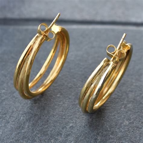 18k Gold Filled Triple Hoop Earrings 30mm Medium Size Chunky Etsy