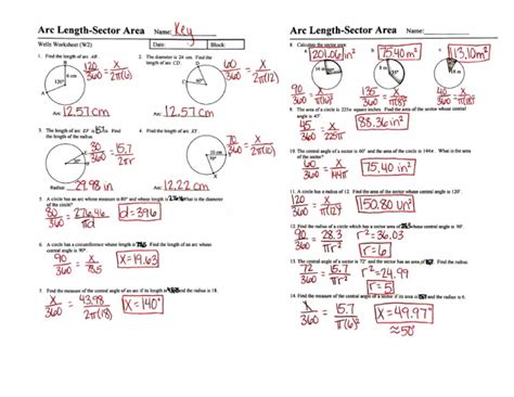 Arc Length Sector Area Wells Worksheet Key Pdf Pdf