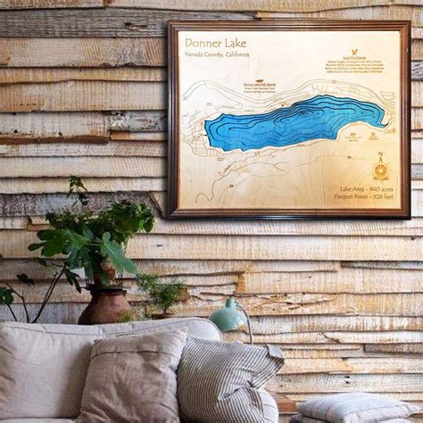 Custom Donner Lake 3d Wood Map Nautical Depth Map Of Donner Etsy