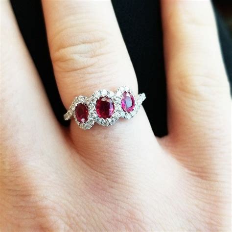 Ruby 3 Stone Ring | Ruby necklace designs, Pearl ring, Ring designs