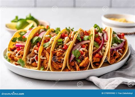 Vegan Jackfruit Tacos On White Round Plate On White Background