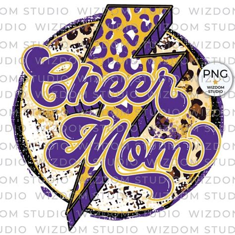 Cheer Mom Png Image Lightning Bolt Cheer Leopard Purple Gold Etsy