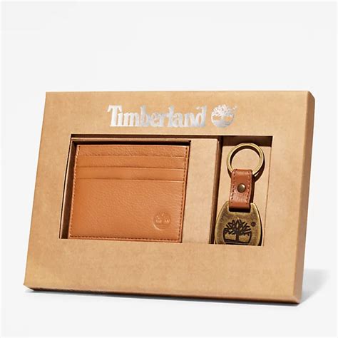 Leather Card Holder And Keyring T Set In Brown Timberland