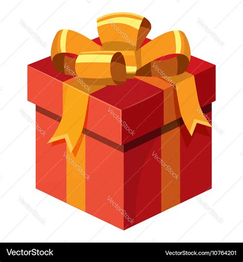 Gift Box With Ribbon And Bow Icon Cartoon Style Vector Image