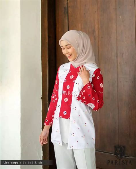 Jual Batik Parisya Melati B Blouse Kartini Jumputan Merah Putih