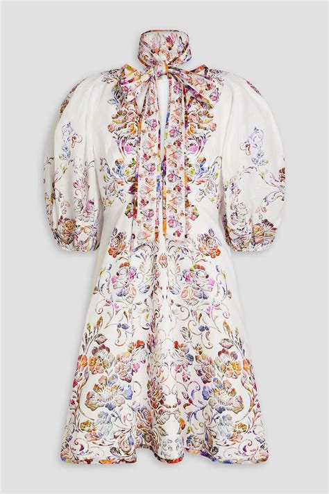 Zimmermann Pussy Bow Floral Print Linen Midi Dress The Outnet