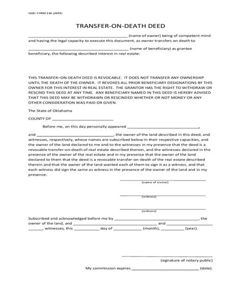 Transfer On Death Deed Printable Form