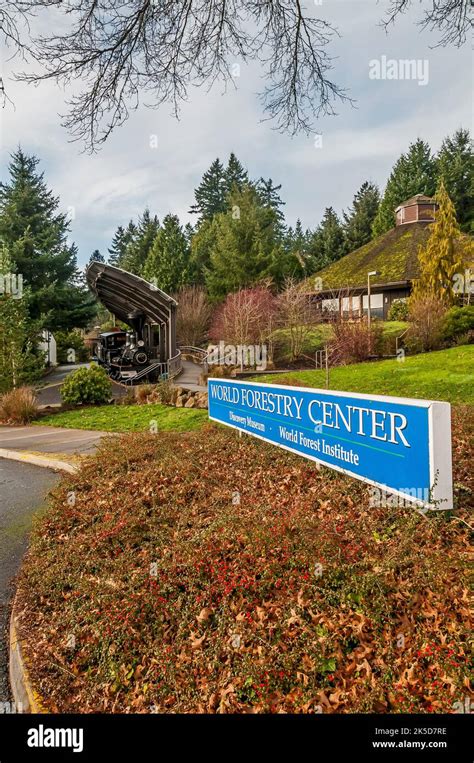 Washington Parks World Forestry Center With Blue Marquee Sign In