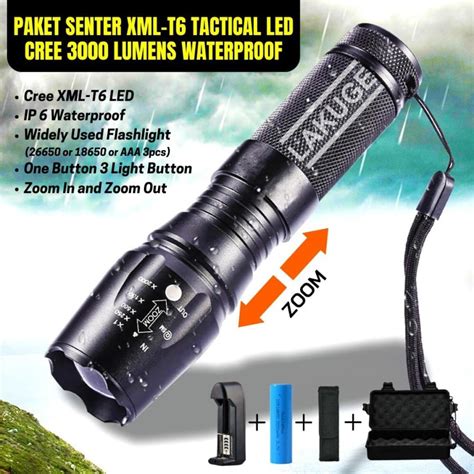 Jual Paket Hemat Senter Led Tactical Cree Xml T Lumens Baterai