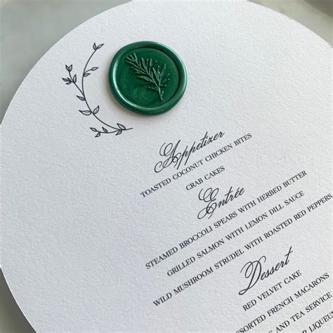 Round Menu With Wax Seal Unique Custom Wedding Table Menu Elegant