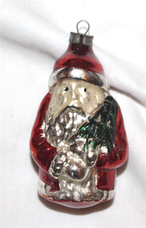 Early 1930s Bright Red Glass Santa Claus Green Tree Bright German