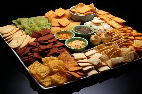 A Tray Of Food Including Crackers Crackers Crackers And Crackers