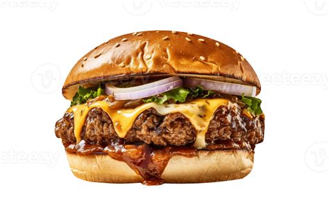 Delicious Mouthwatering Burger Isolated On Transparent Background