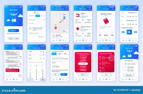 Set Of UI UX GUI Screens Delivery App Flat Design Template For Mobile