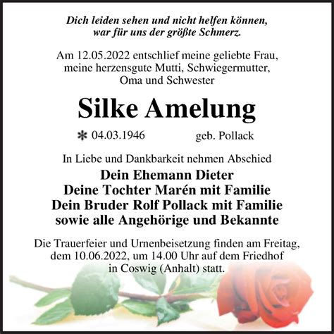 Traueranzeigen Von Silke Amelung Abschied Nehmen De