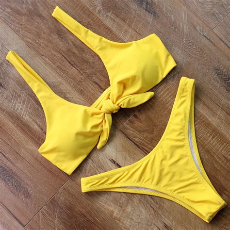 Sexy Tie Knot Front Bikinis Women Push Up Swimsuit Bikini Set Bandage