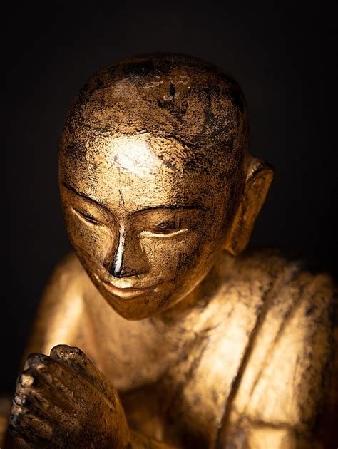 Antique Pair Of Wooden Burmese Monk Statues From Burma