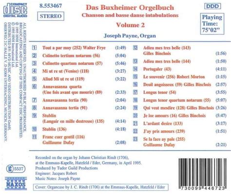 Das Buxheimer Orgelbuch Vol 2 Buxheim Organ Book CD Album Muziek