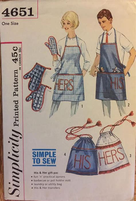 Vtg 4651 Simplicity 1962 Simple To Sew Aprons Utility Bag Oven