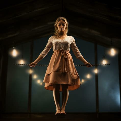 Tightrope. Precarious balance with the audiences breath 29803160 Stock