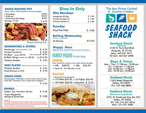 Seafood Shack Menu In Mesquite Texas Usa