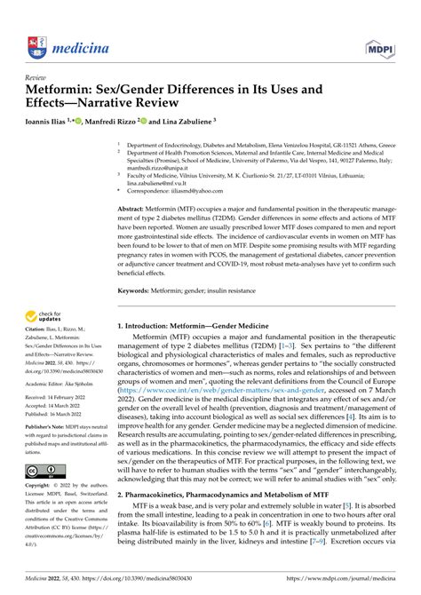 Pdf Metformin Sex Gender Differences In Its Uses And Effects—narrative Review