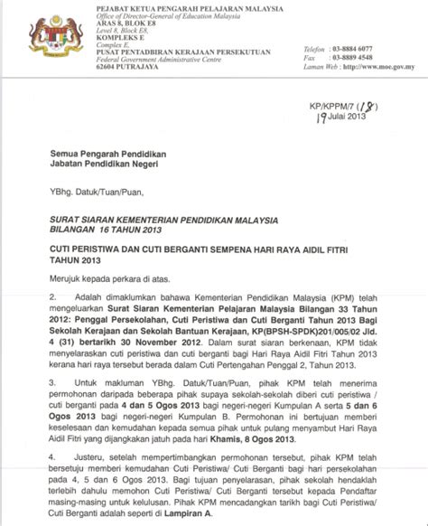 Rasmi Contoh Surat Permohonan Cuti Surat Memohon Cuti Sekolah Kerana