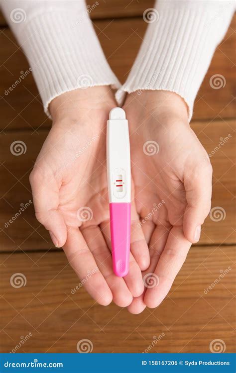 Woman Hands Holding Positive Pregnancy Test Stock Photo Image Of