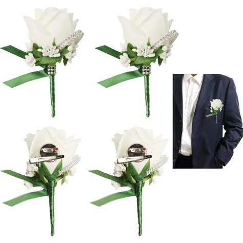 Drerio Pcs Boutonni Re Corsage Rose Boutonni Re De Mariage Blanc