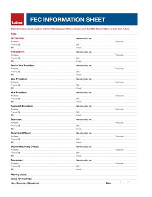 Fillable Online FEC INFORMATION SHEET Fax Email Print PdfFiller