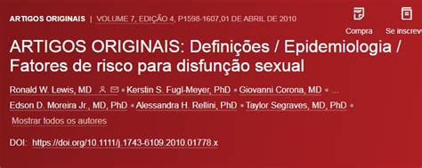 Definições Epidemiologia E Fatores De Risco Para Disfunção Sexual