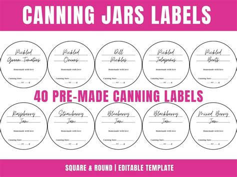 Canning Labels Template Editable Printable Gourmandelle