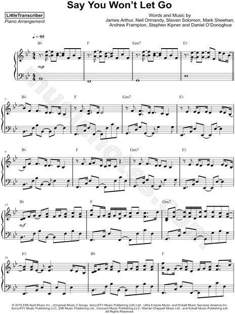 LittleTranscriber "Say You Won't Let Go" Sheet Music (Piano Solo) in Bb Major - Download & Print ...