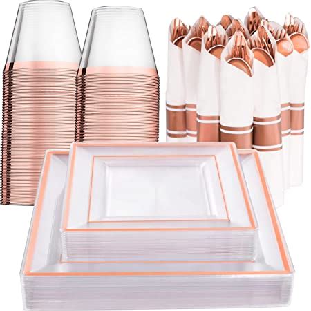 Amazon Wellife Pcs Rose Gold Square Plastic Plates Disposable