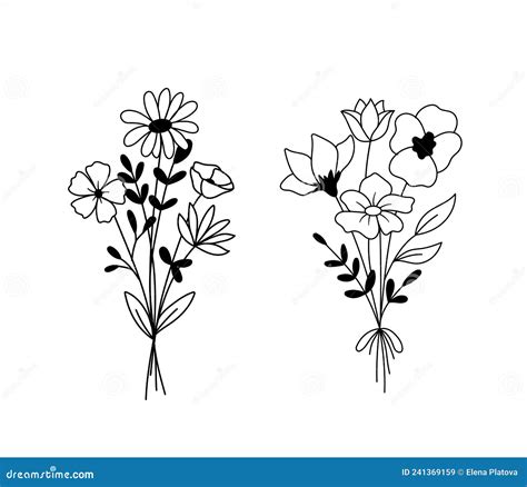 Dibujo De L Nea Vectorial Ilustraci N De Ramo De Flores Conjunto De