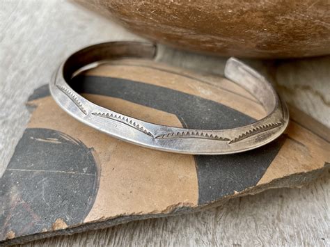 G Carinated Sterling Silver Cuff Bracelet With Traditional Stamping