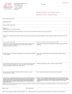 Fillable Online generali Prijava tete za dopunsko zdravstveno ...
