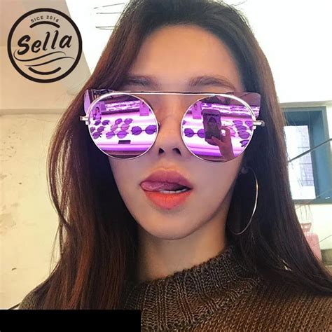 2018 New Fashion Women Retro Cateye Sunglasses Trending Mirror Lens Rimless Reflective Sun