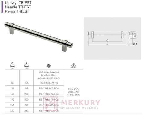 MERKURY Akcesoria Meblowe Uchwyt Relingowy TRIEST Stal Szczotkowana