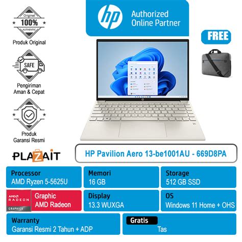 Jual HP Pavilion Aero 13 Be1001AU 669D8PA AMD Ryzen 5 5625U 16GB