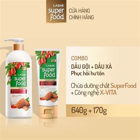 Combo Dầu gội LASHE SUPERFOOD 640G Tặng Dầu xả LASHE SUPERFOOD 170G