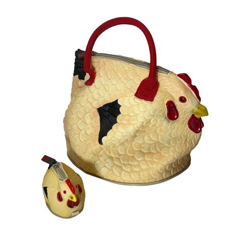 Vintage Rubber Chicken Purse Hen Bag Funny Handbag Handle Clutch W