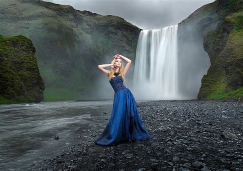 Skogafoss Waterfall Shoot Fashion Portrait Photography Fashion