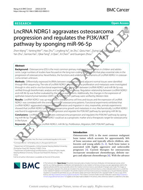 Pdf Lncrna Ndrg1 Aggravates Osteosarcoma Progression And Regulates