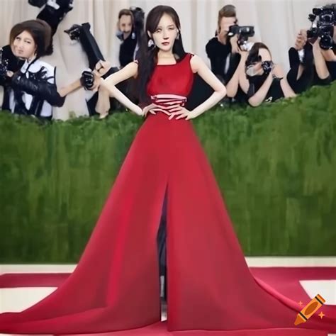 Blackpink Jisoo In Red Met Gala Outfit On Craiyon