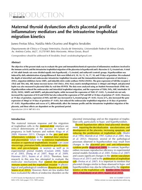 17 Maternal Thyroid Dysfunction Affects Placental Profile Of Inflammatory Mediators And The